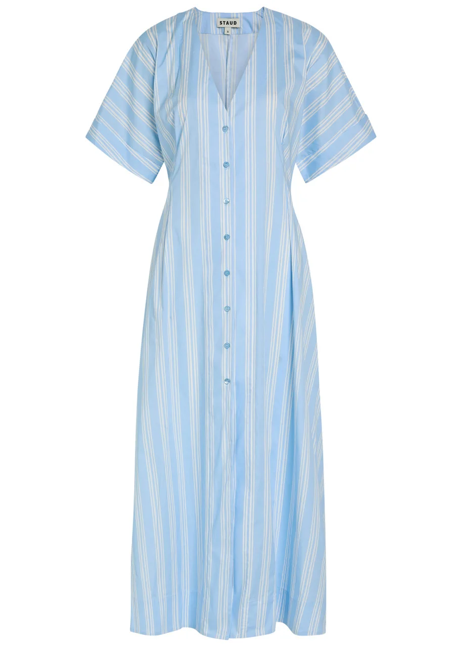 Staud Elle Striped Stretch-cotton Midi Dress - 1