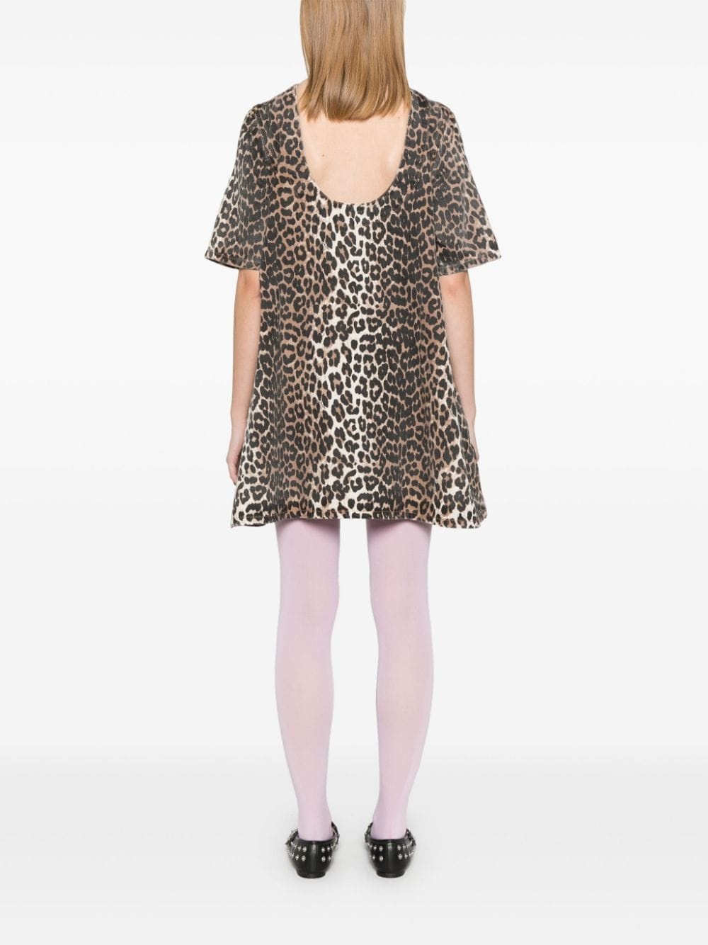 leopard-print denim mini dress - 4