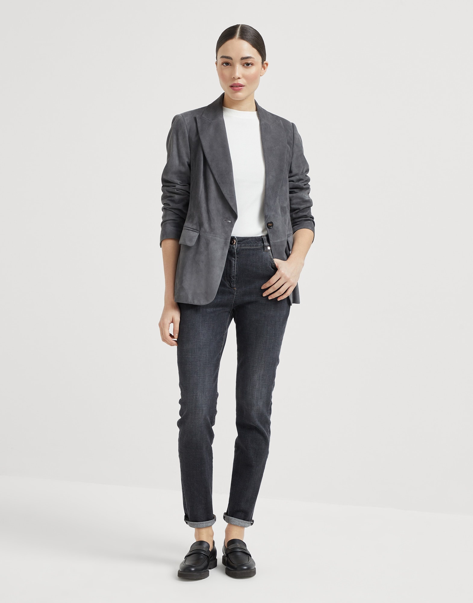 Suede blazer with monili - 5