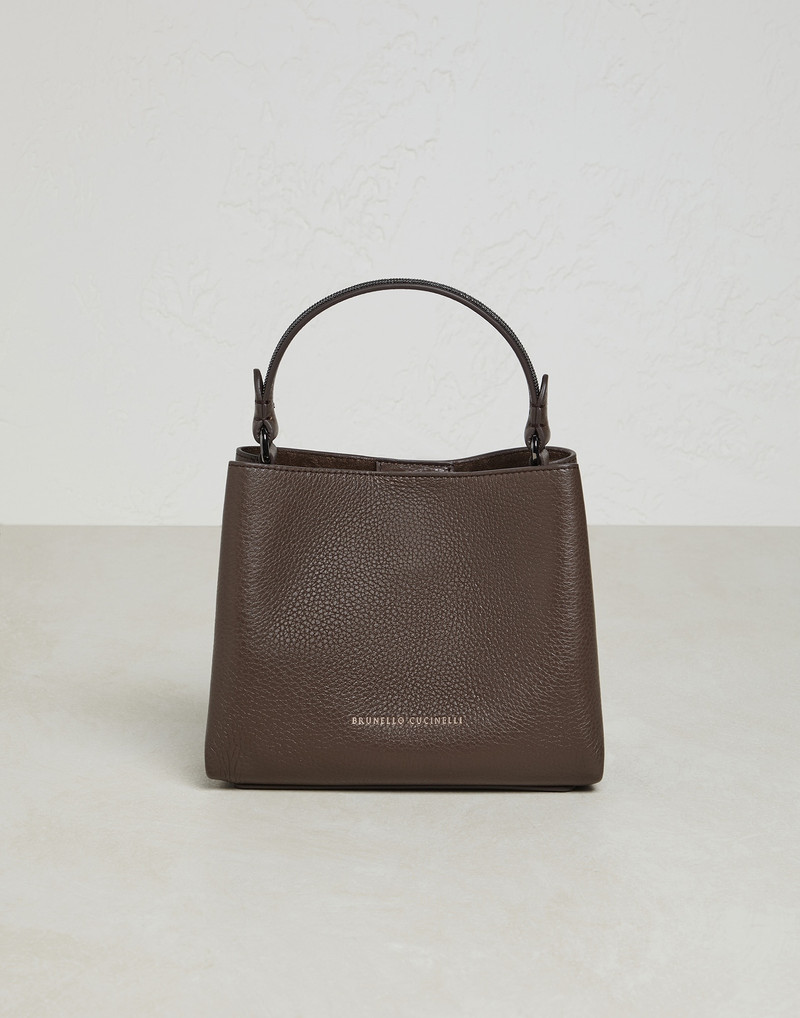 Texture calfskin bag with shiny handle 1