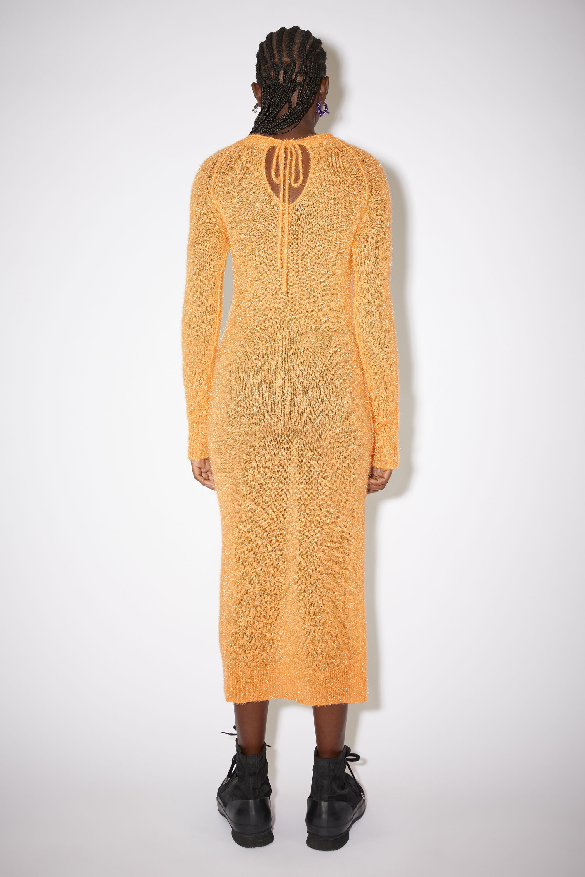 Knitted crew neck dress - Apricot orange - 3