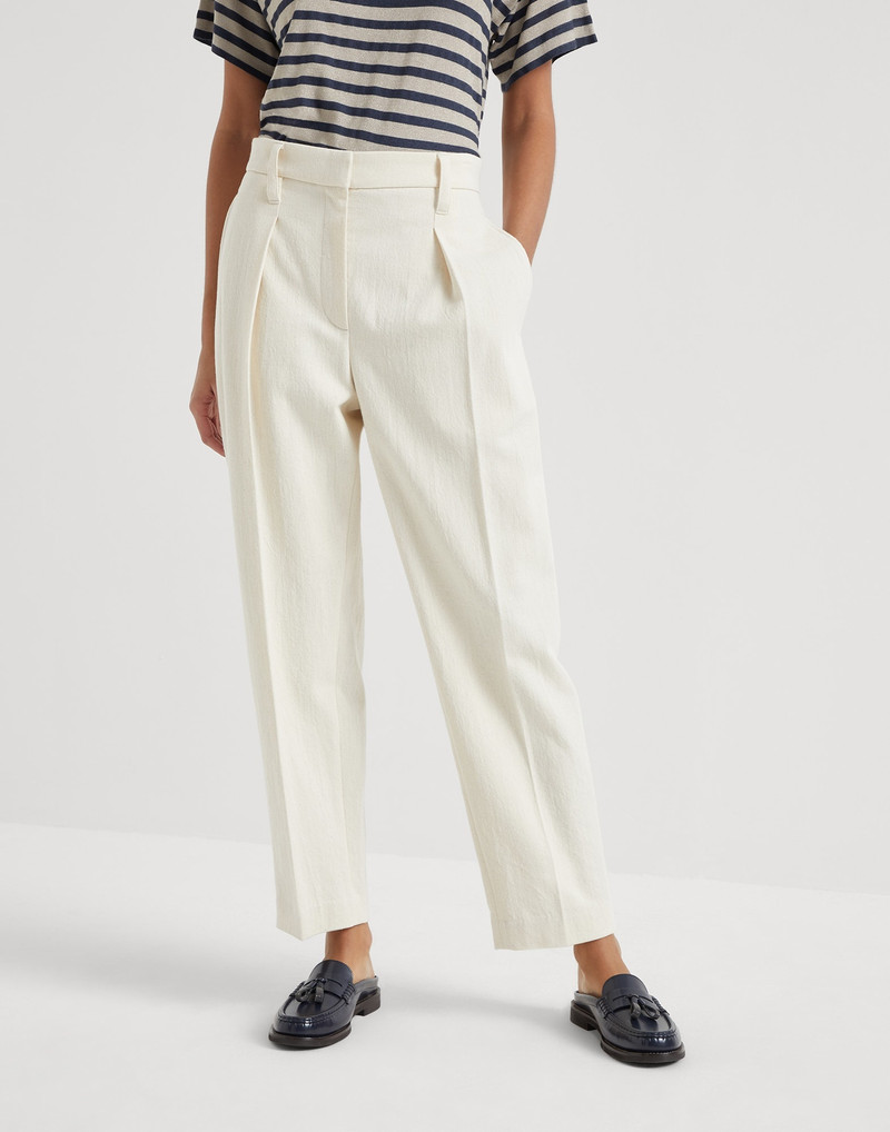 Cotton and virgin wool techno gabardine slouchy trousers with monili - 1