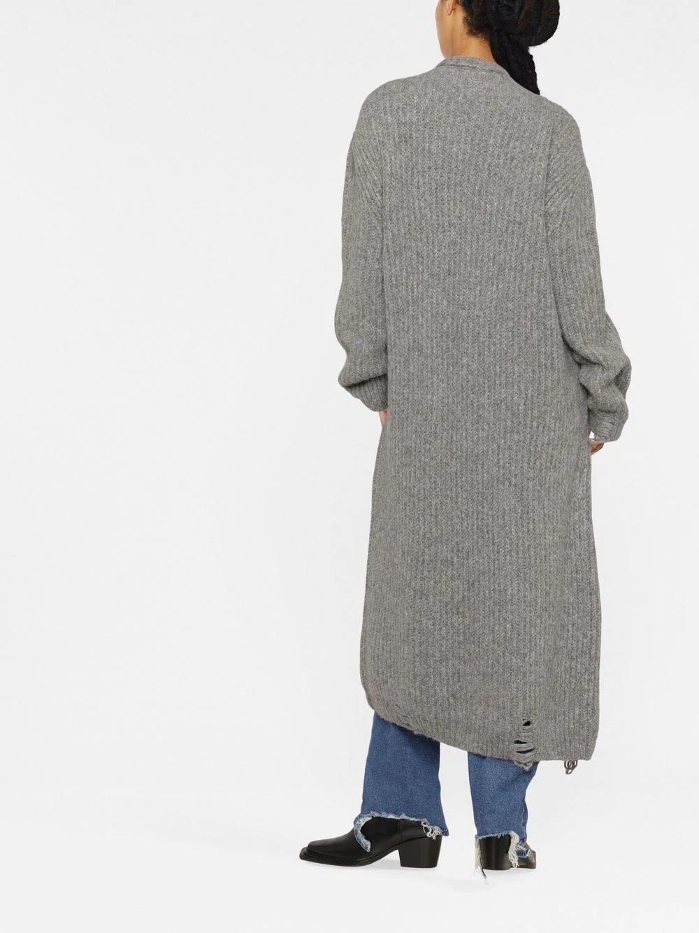 button-up ribbed long cardigan - 4