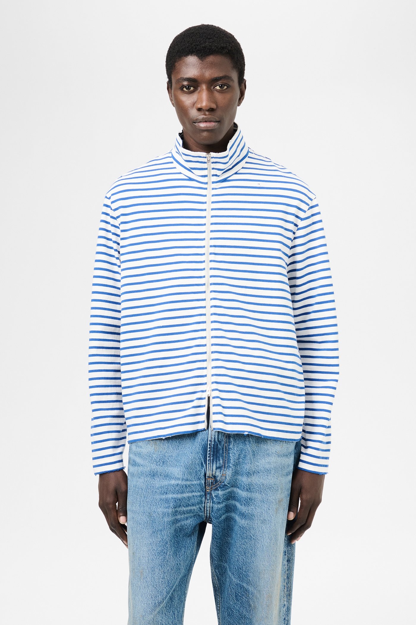 Shrunken Fullzip Polo Genova Stripe Rough Cotton - 3