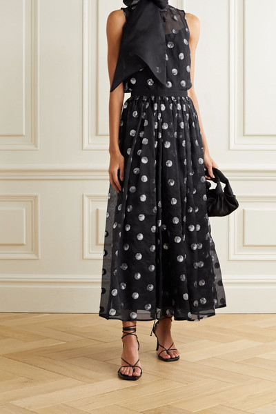 Erdem Koren tie-neck polka-dot sequined silk-chiffon top outlook