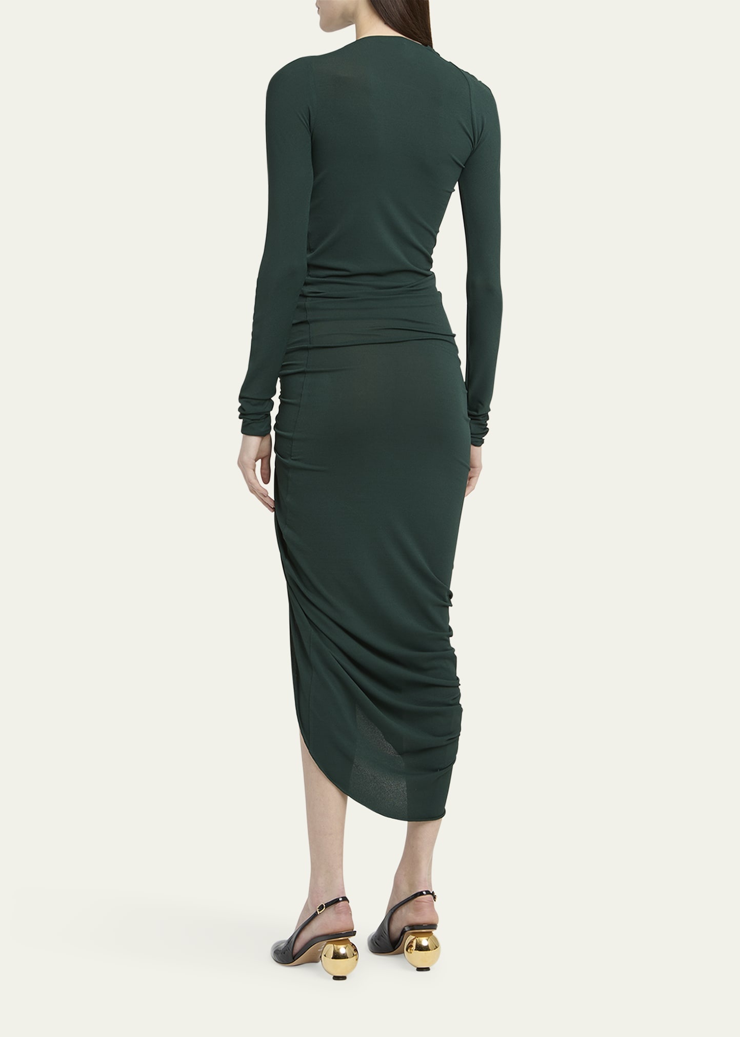 Ruched Long Sleeve Asymmetric Jersey Dress - 3