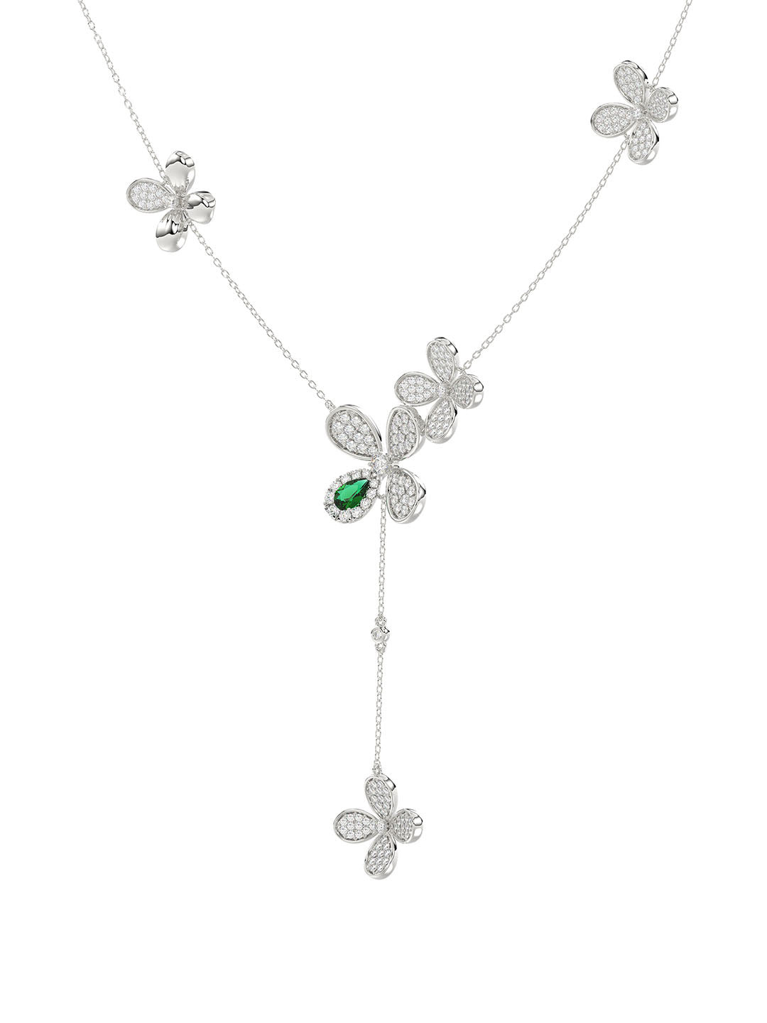 FLORAL WHITE GOLD Y NECKLACE - 3