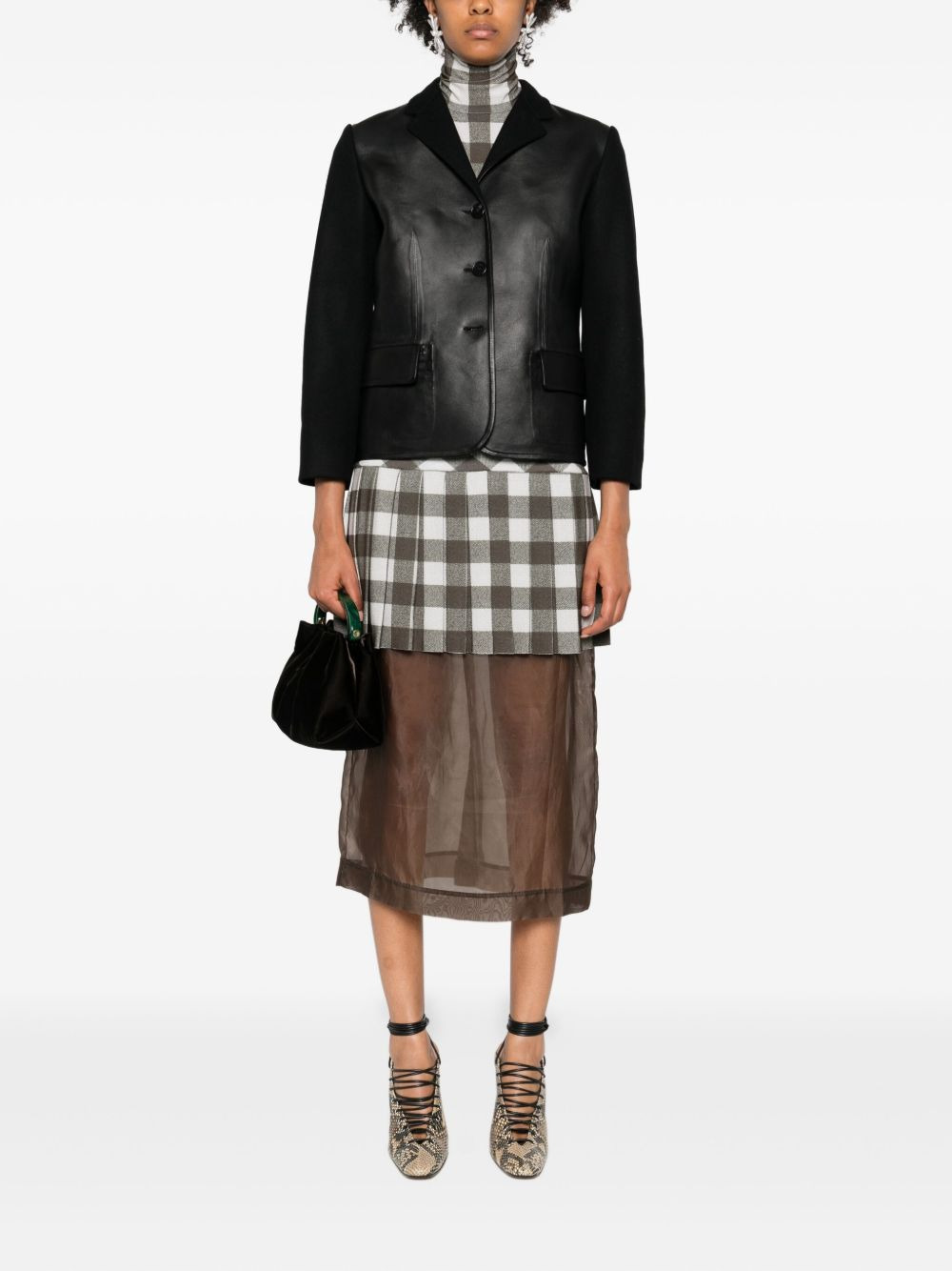 leather-paneled wool jacket - 2