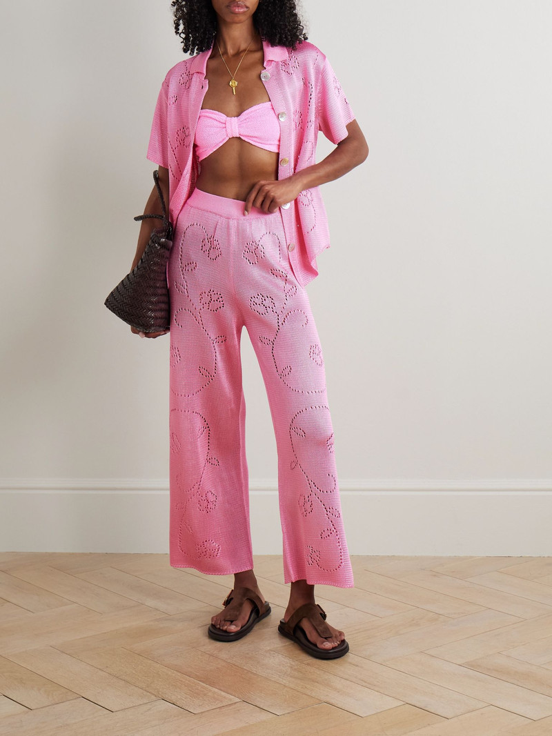 CALLE DEL MAR Ivy pointelle-knit wide-leg pants Pink outlook