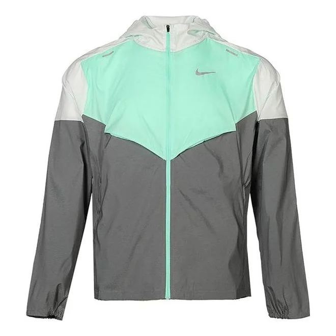 Men's Nike SS22 Splicing Color Block Logo Printing Zipper Hooded Jacket Autumn Gray Green CZ9071-394 - 1