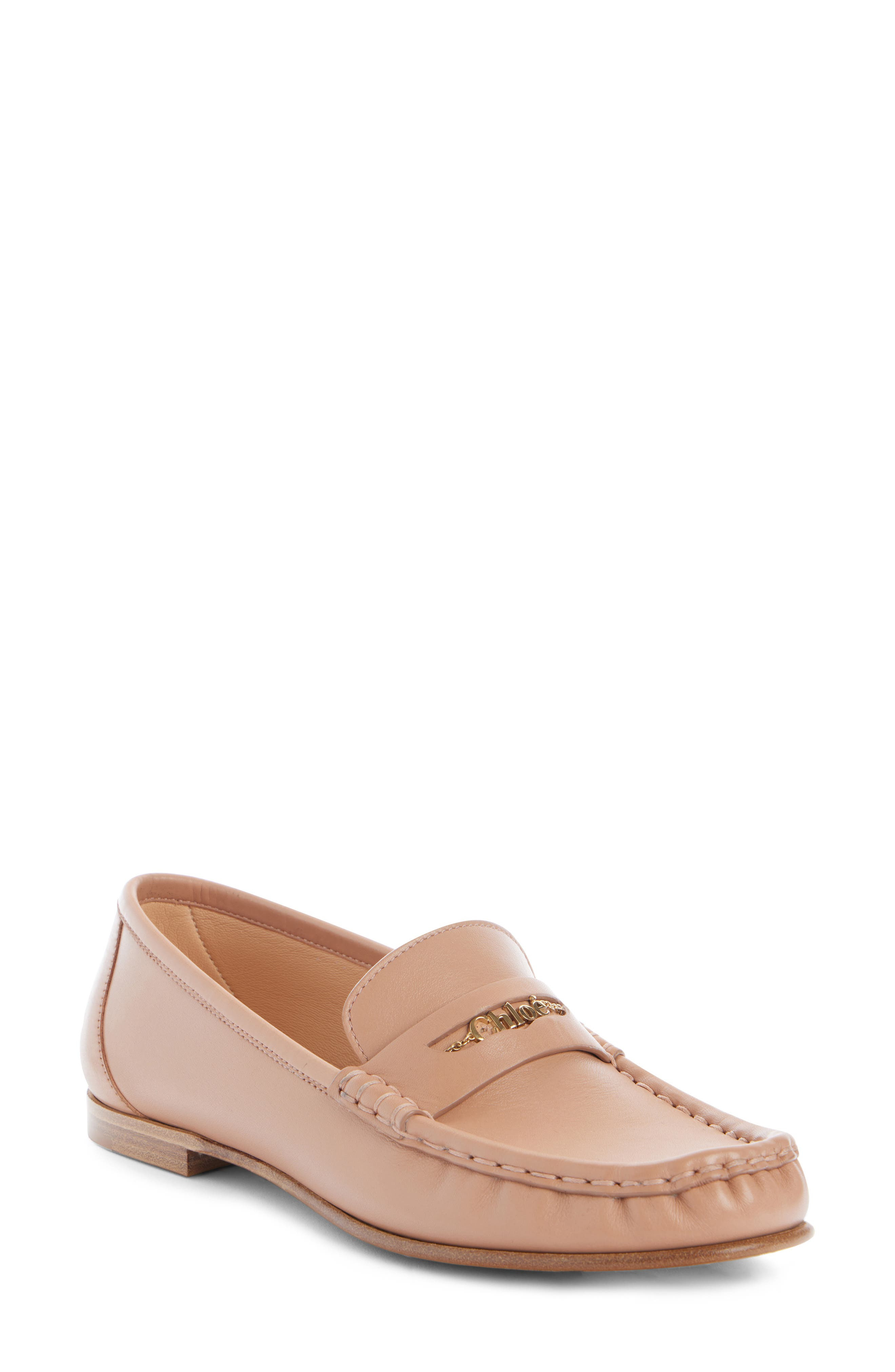 Chloé Logo Penny Loafer in Tan Rose at Nordstrom - 1