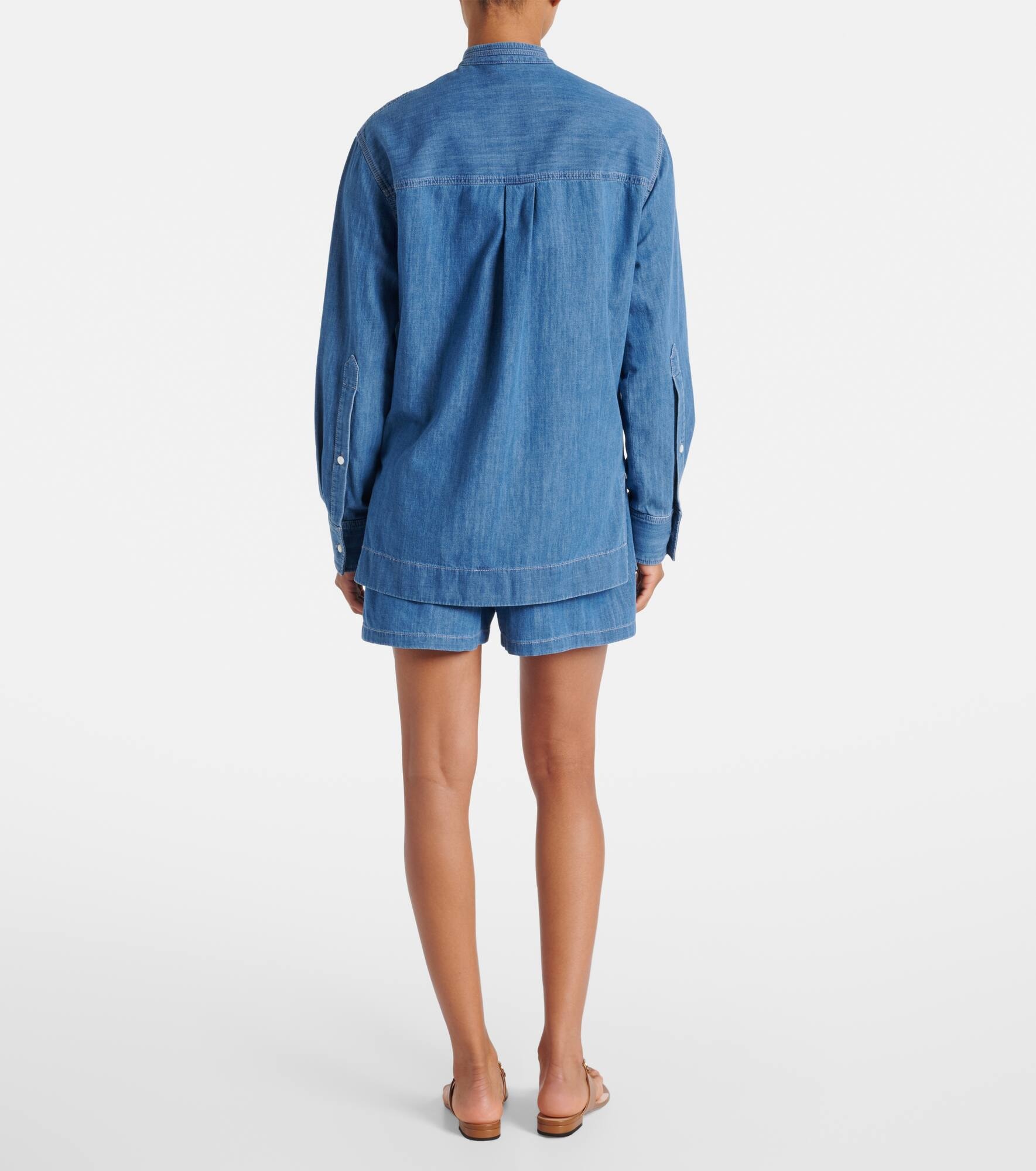 Horsebit leather-trimmed denim shirt - 3