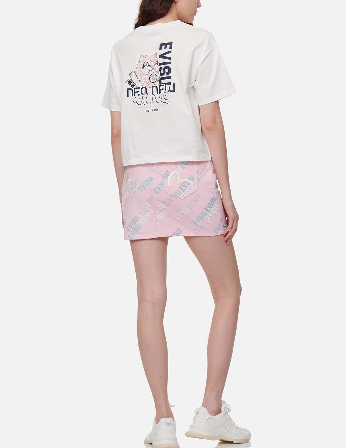 Allover Logo Print Denim Mini Skirt - 5