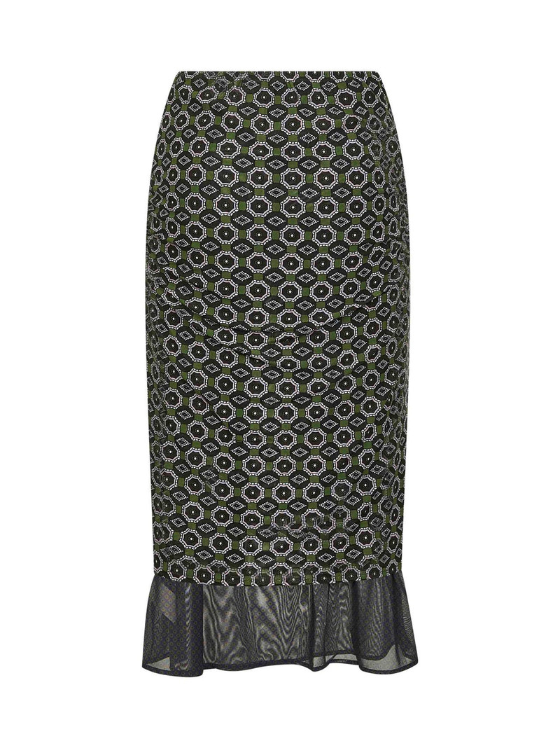 Dries Van Noten Green printed mesh layered midi skirt outlook