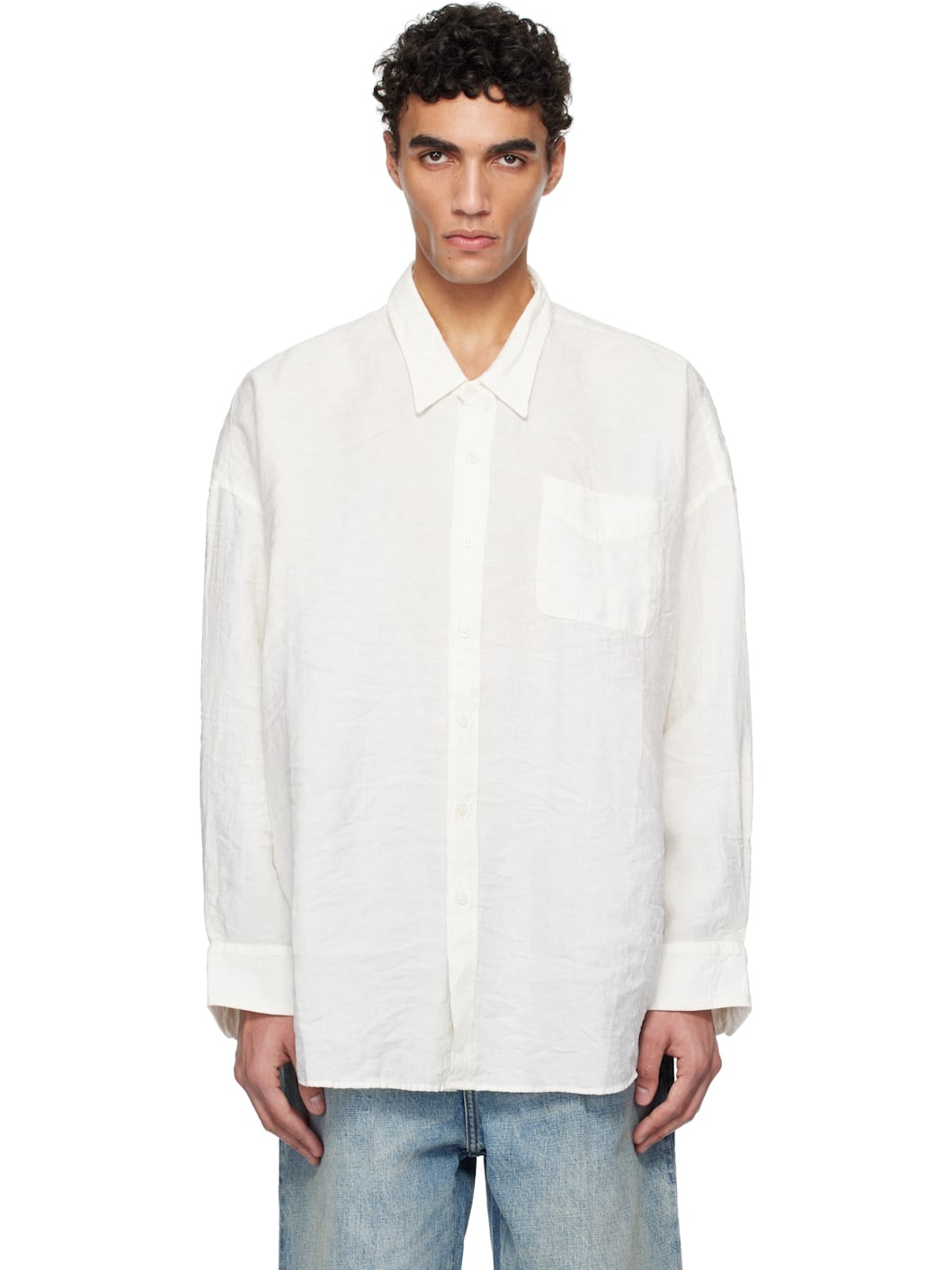White Drop Neck Shirt - 1