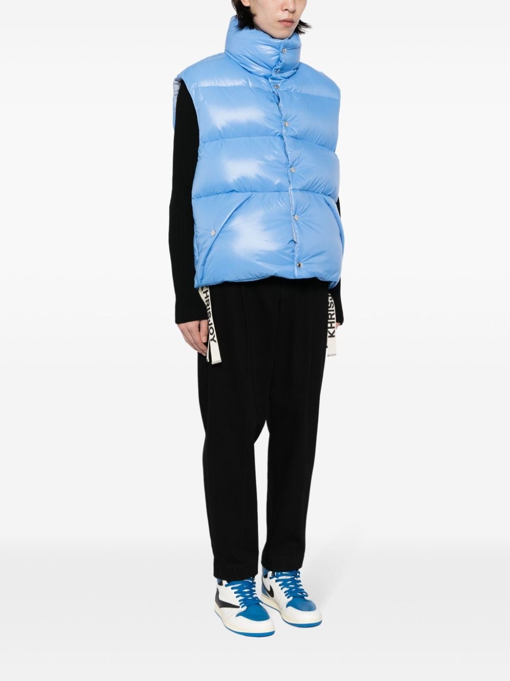 logo-tape shiny puffer gilet - 3