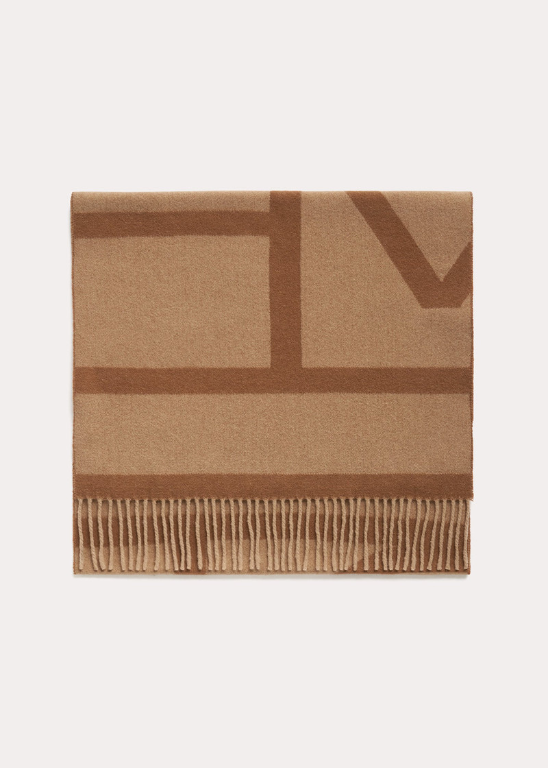 Monogram jacquard wool scarf camel 3