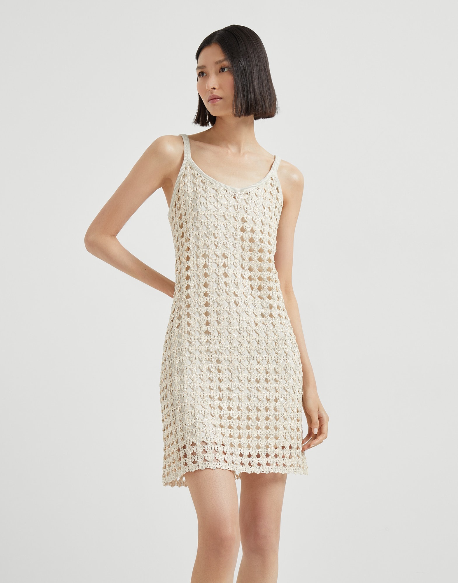 Dazzling Zellige Embroidery knit mini dress in jute and cotton - 1
