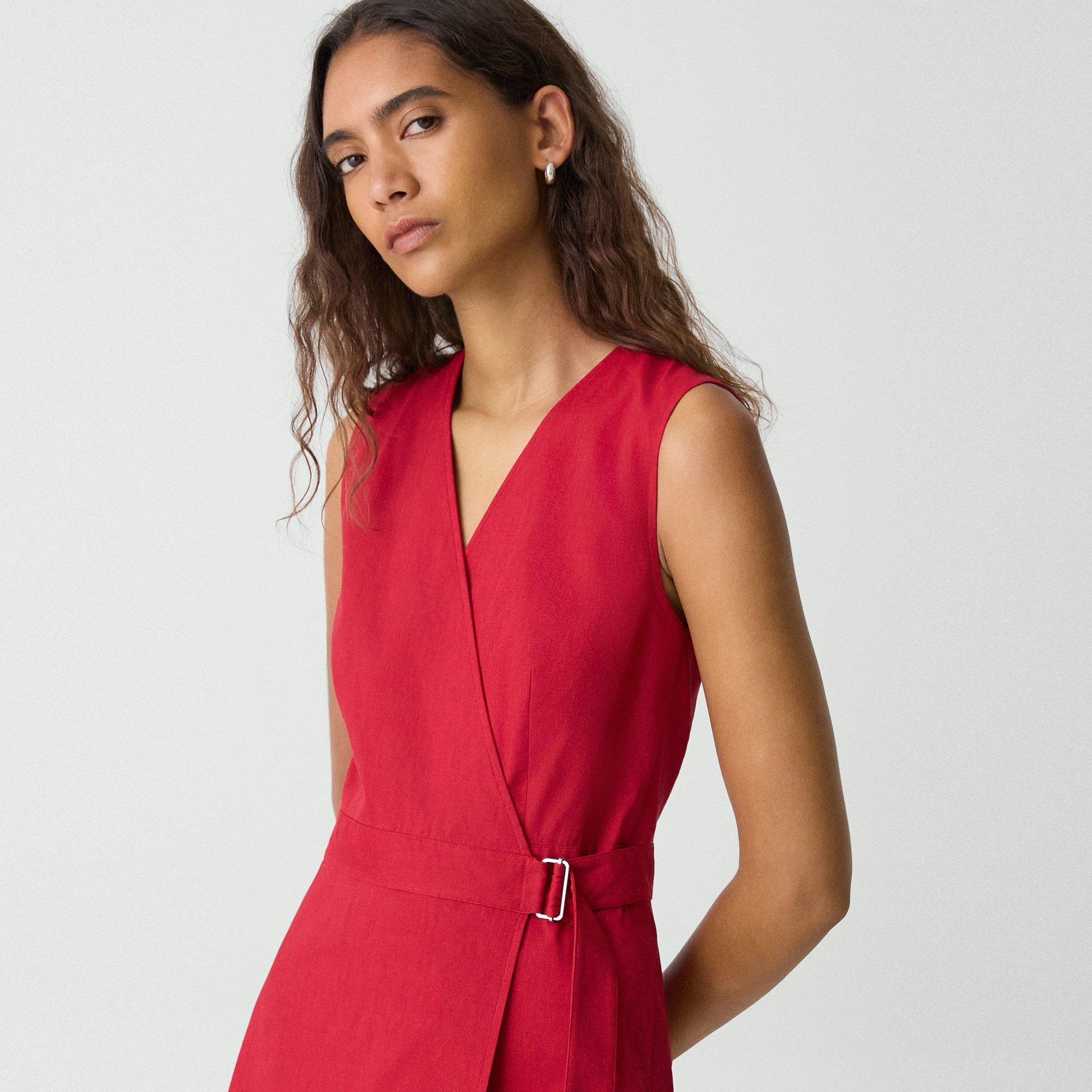 Sleeveless A-Line Wrap Dress in Good Linen - 5