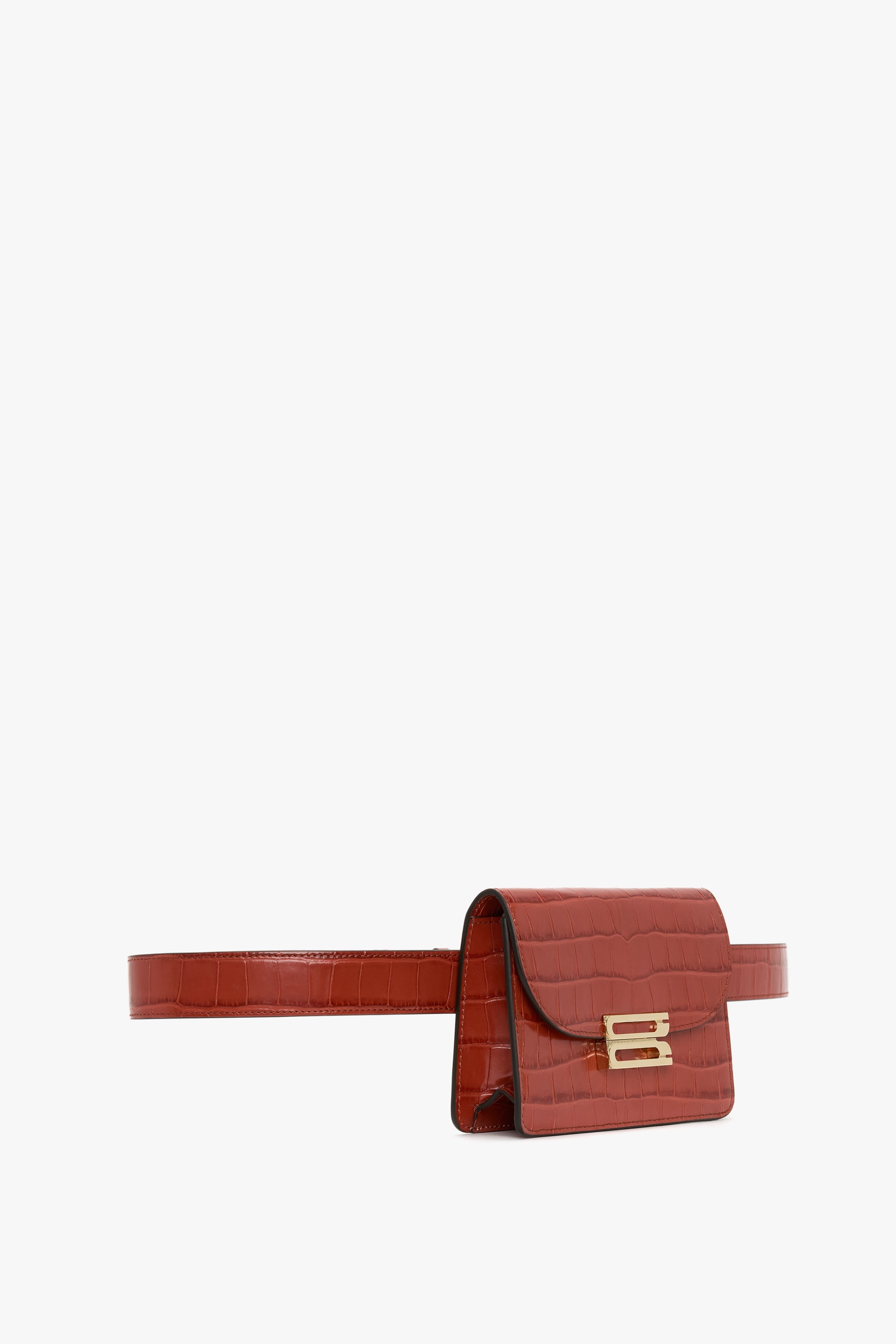 Nano Dorian Belt Bag In Brick Red Croc Embossed Leather - 2