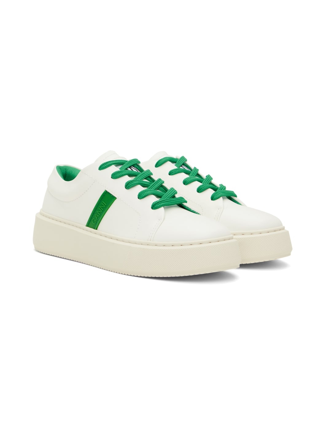 White & Green Sporty Mix Cupsole Sneakers - 4