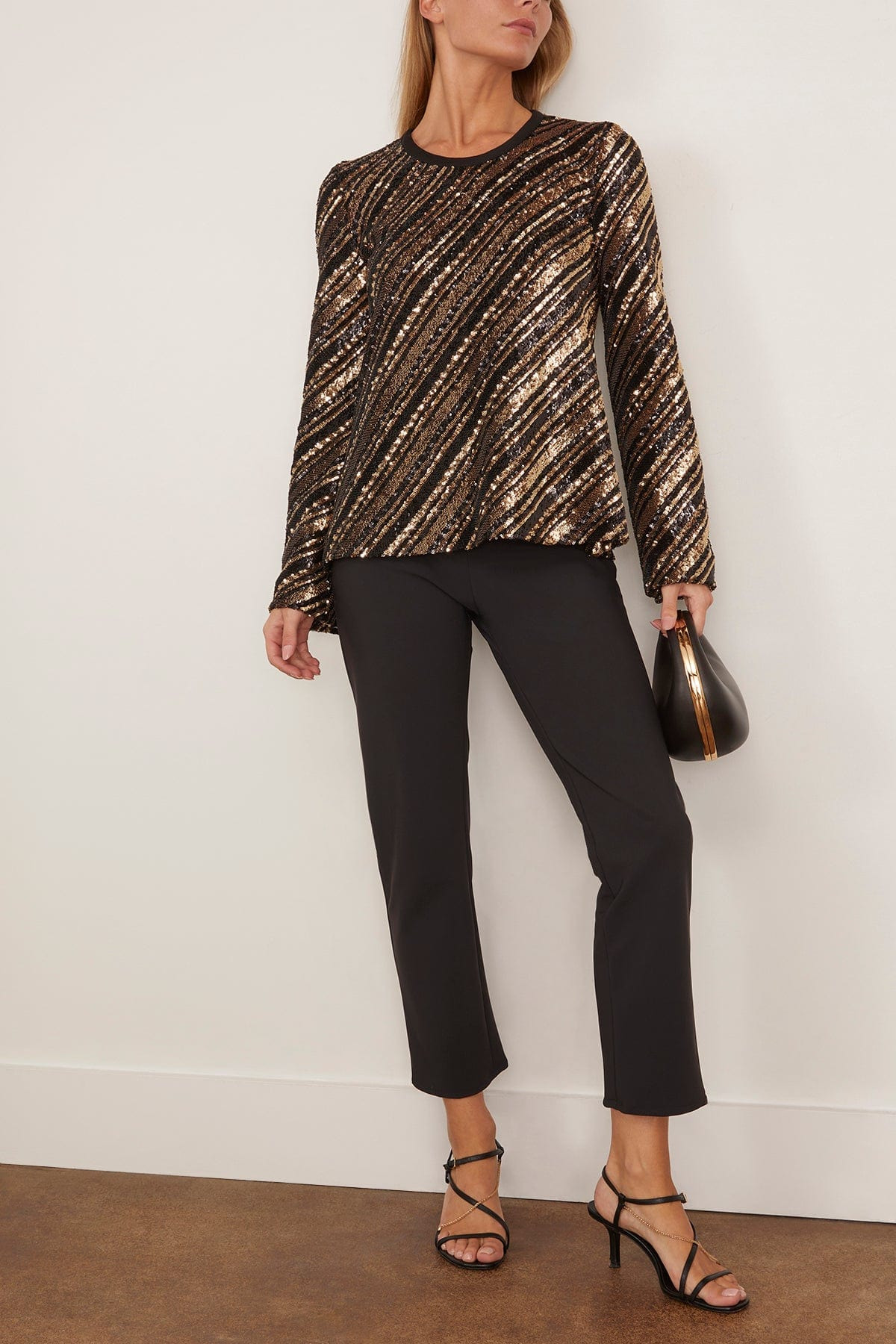 Sequin Long Sleeve Top in Black/Gold - 2