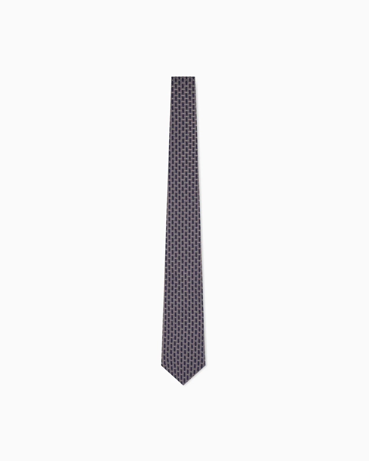 SILK TIE WITH GEOMETRIC PATTERN AND GRID TEXTURE - 1