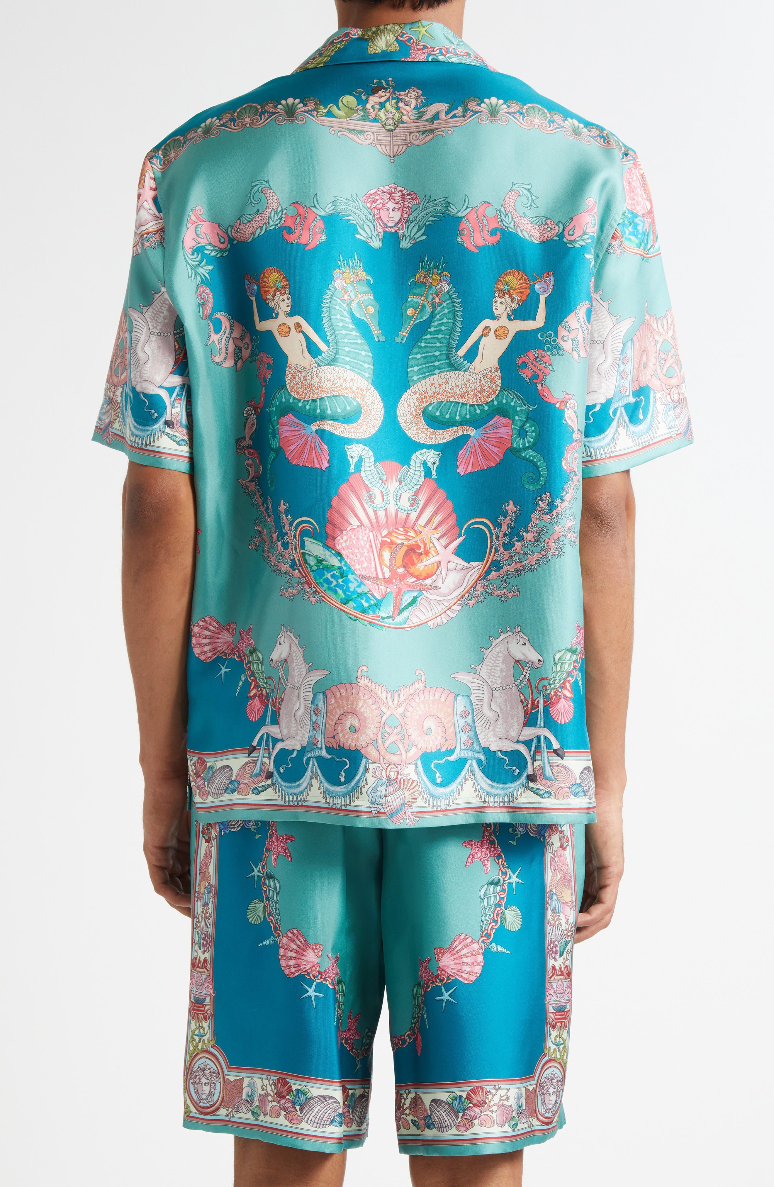 Versace Coral Theater Silk Twill Camp Shirt in Sea Green Dark Sea Green at Nordstrom - 3