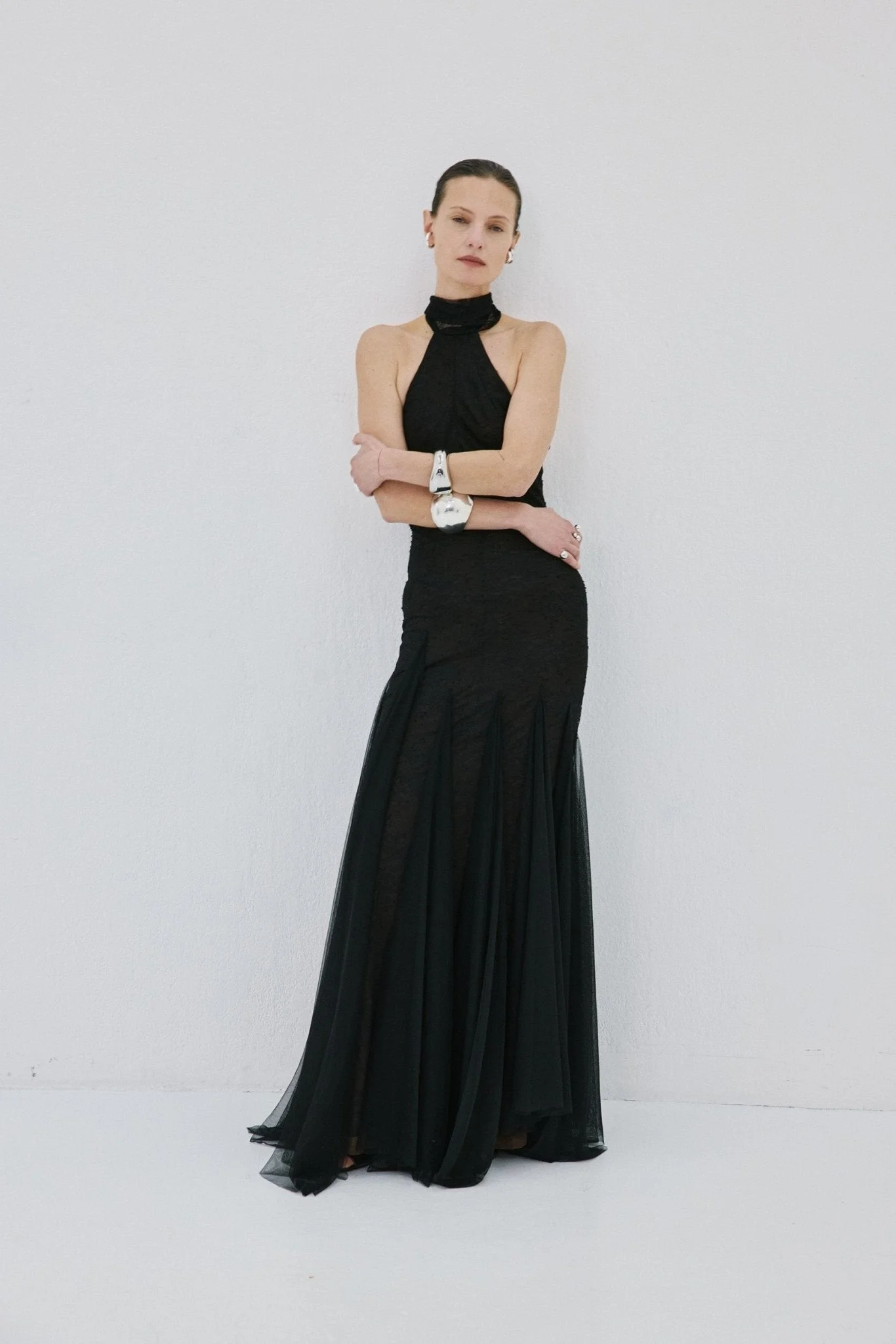 ELOWEN MAXI DRESS IN BLACK FINE LACE - 1