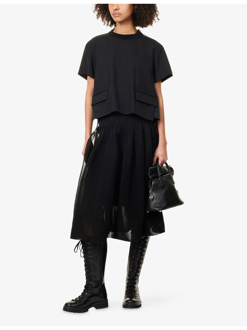 sacai Cropped Short-Sleeves Woven Top outlook