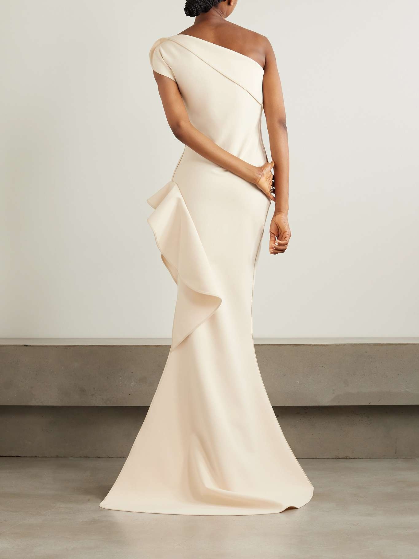 Provenance one-shoulder ruffled draped crepe gown - 3