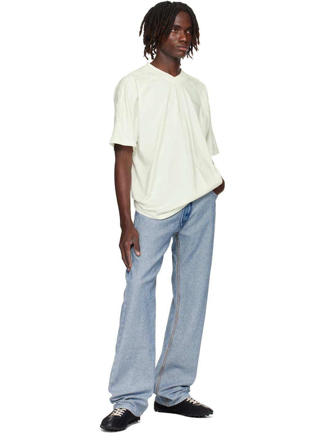 White Cut-Up V-Neck T-shirt - 4