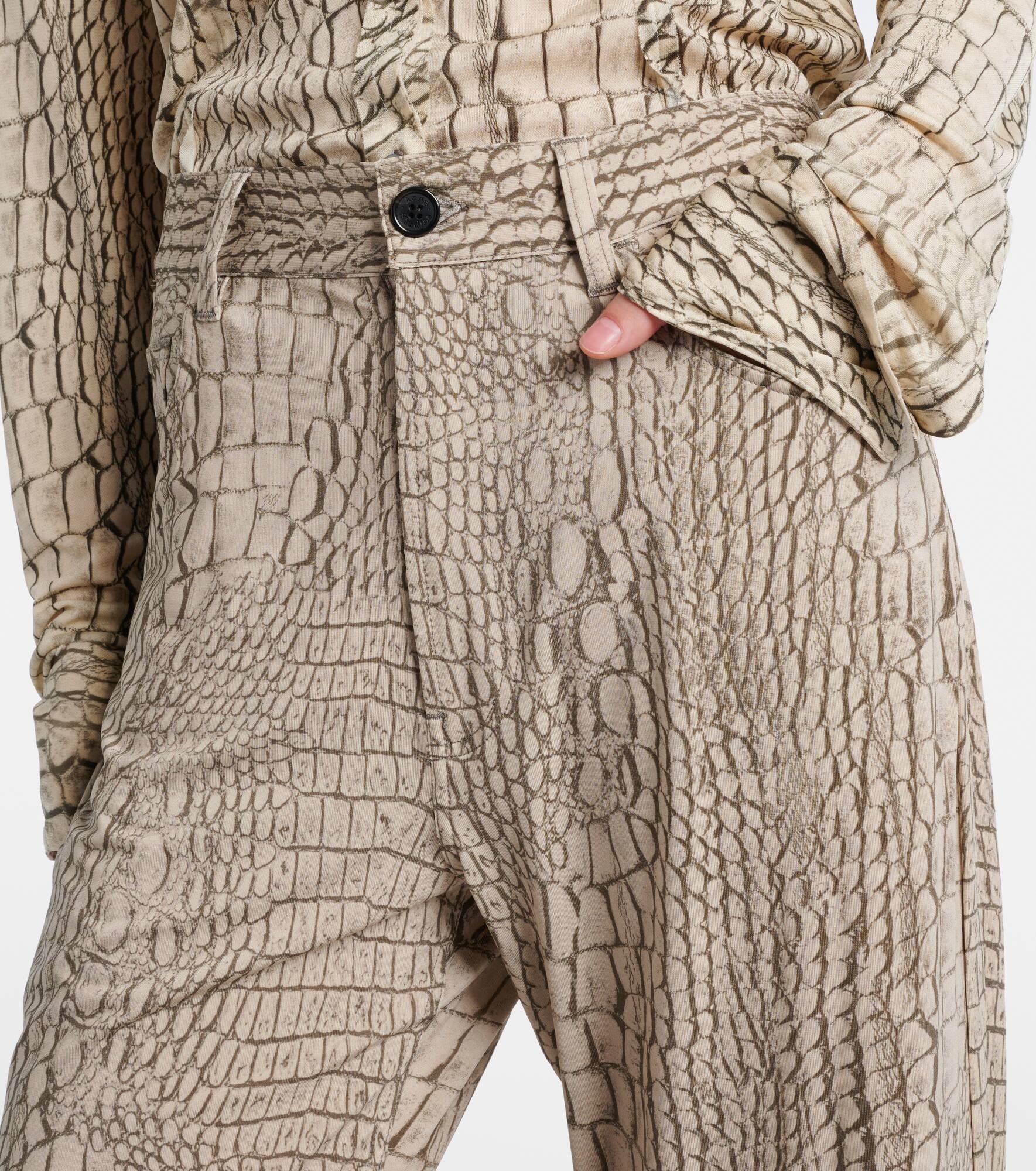 Printed high-rise crêpe straight pants - 4
