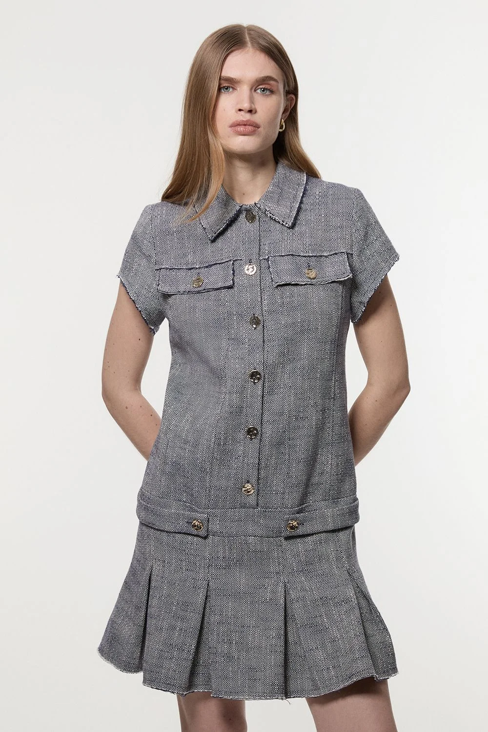 Petite Spring Tweed Tailored Mini Dress - 1