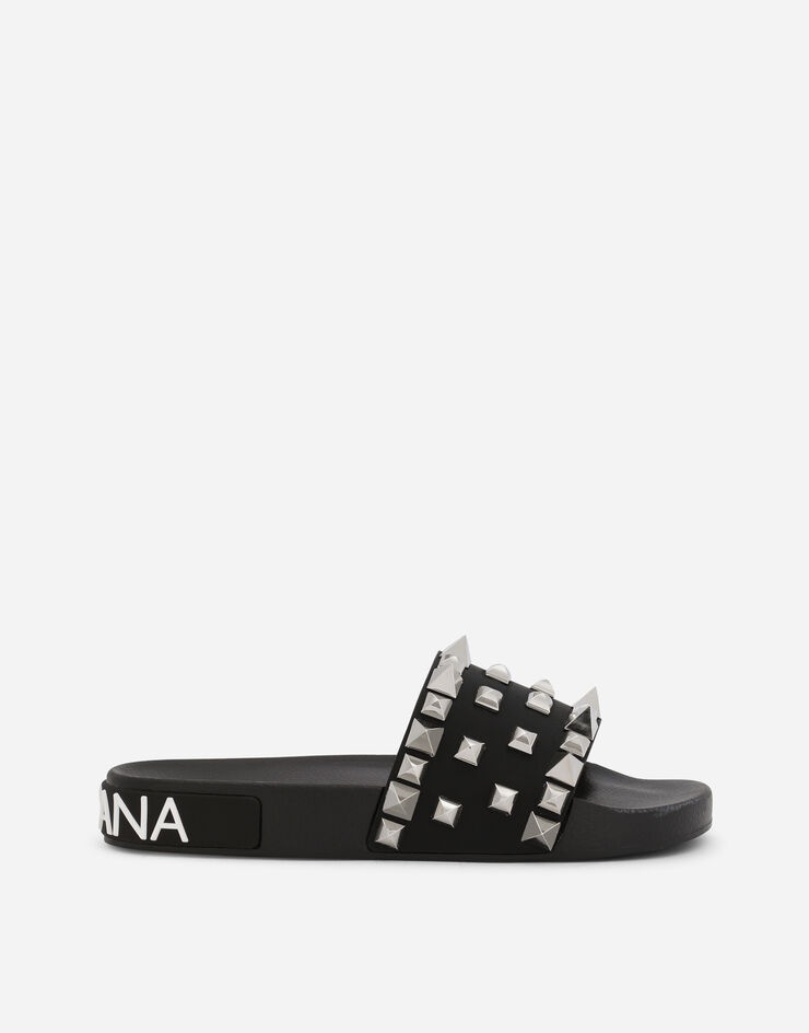 Calfskin and rubber beachwear sliders with studs - 1