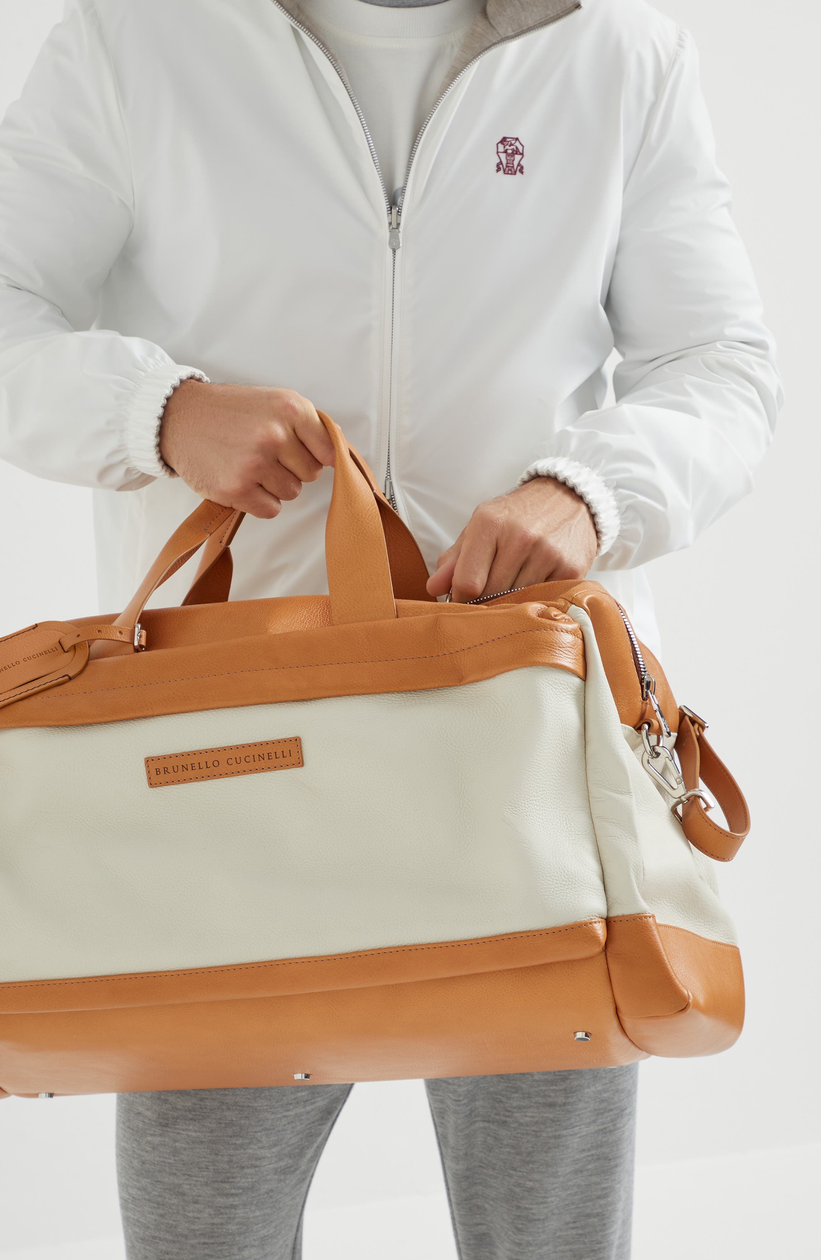 Brunello Cucinelli Grained calfskin active bag in Ivory at Nordstrom - 5