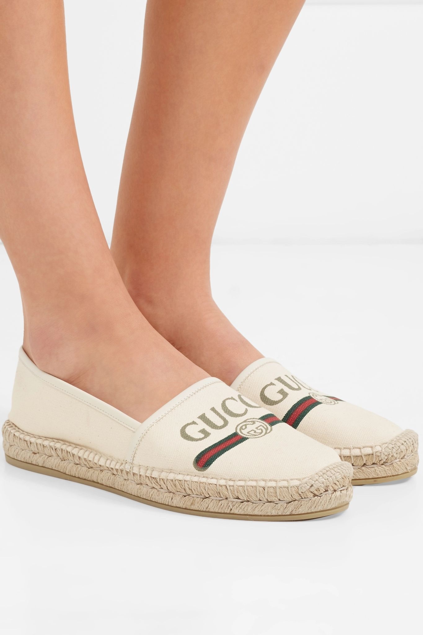 Leather-trimmed logo-print canvas espadrilles - 2