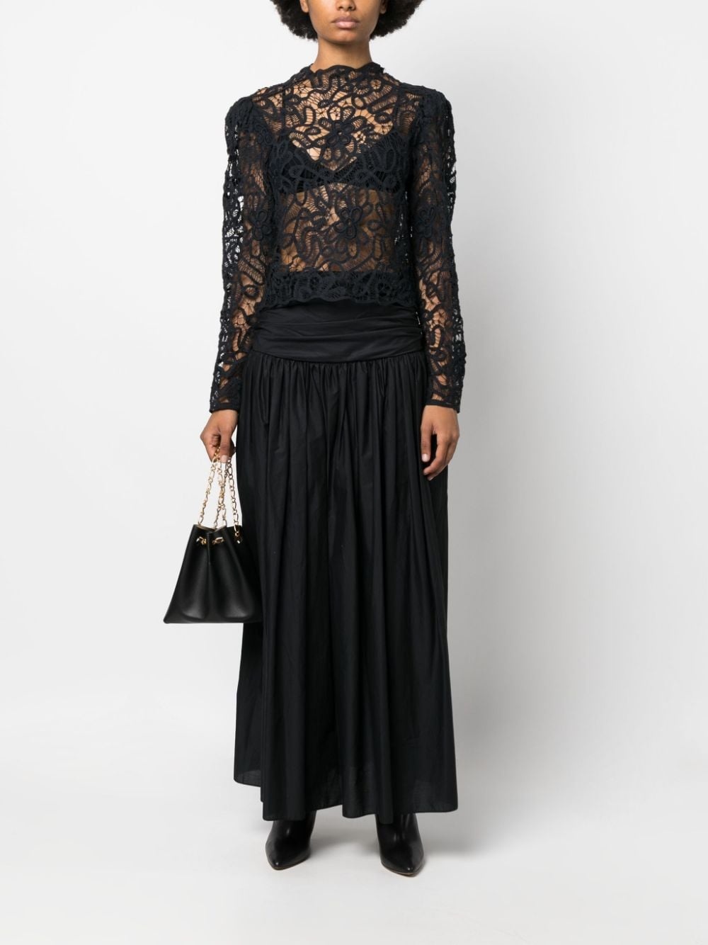 lace-detailed long-sleeve top - 2