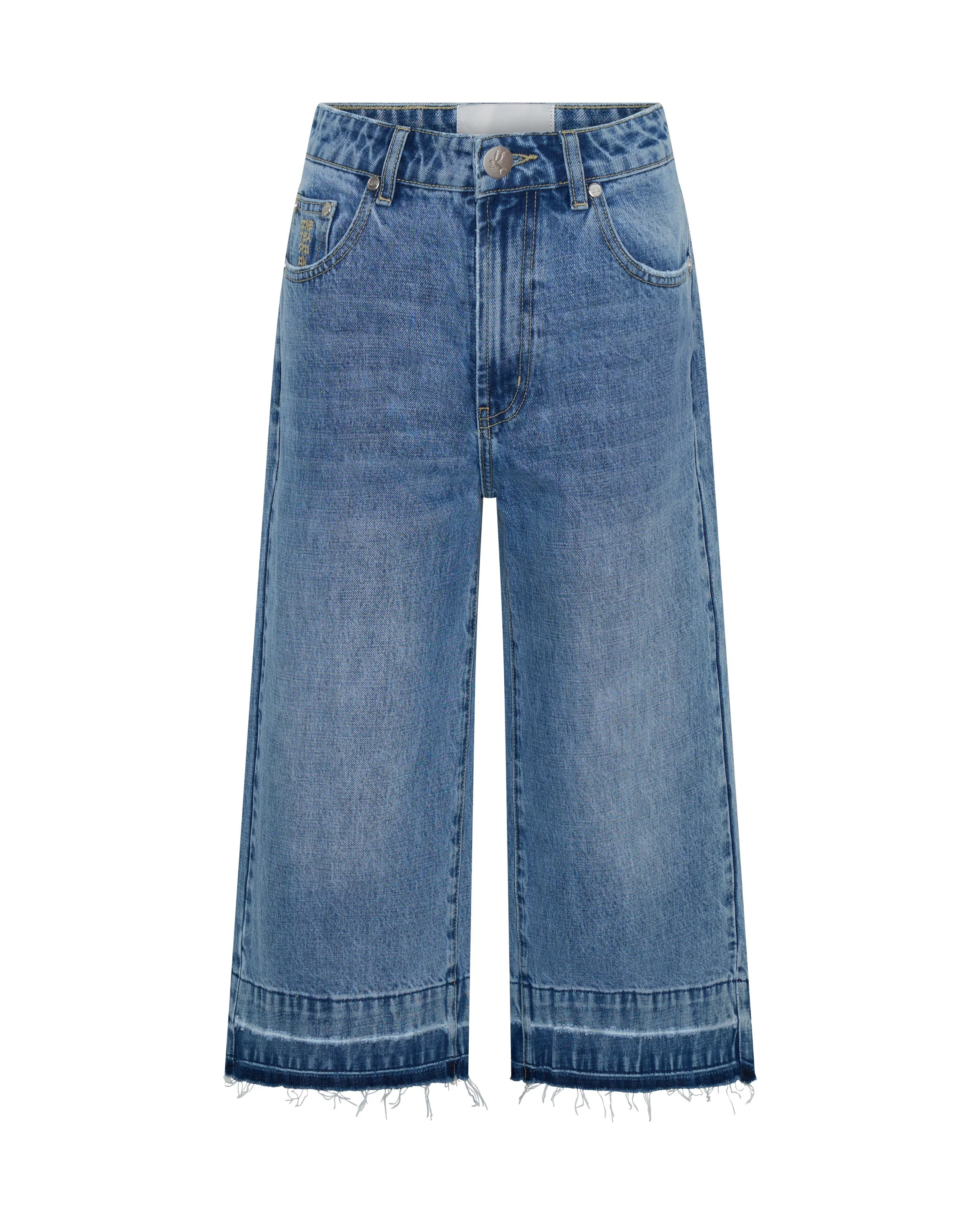 720'S Mid Waist Long Length Denim Jorts - Pretty Blue - 1