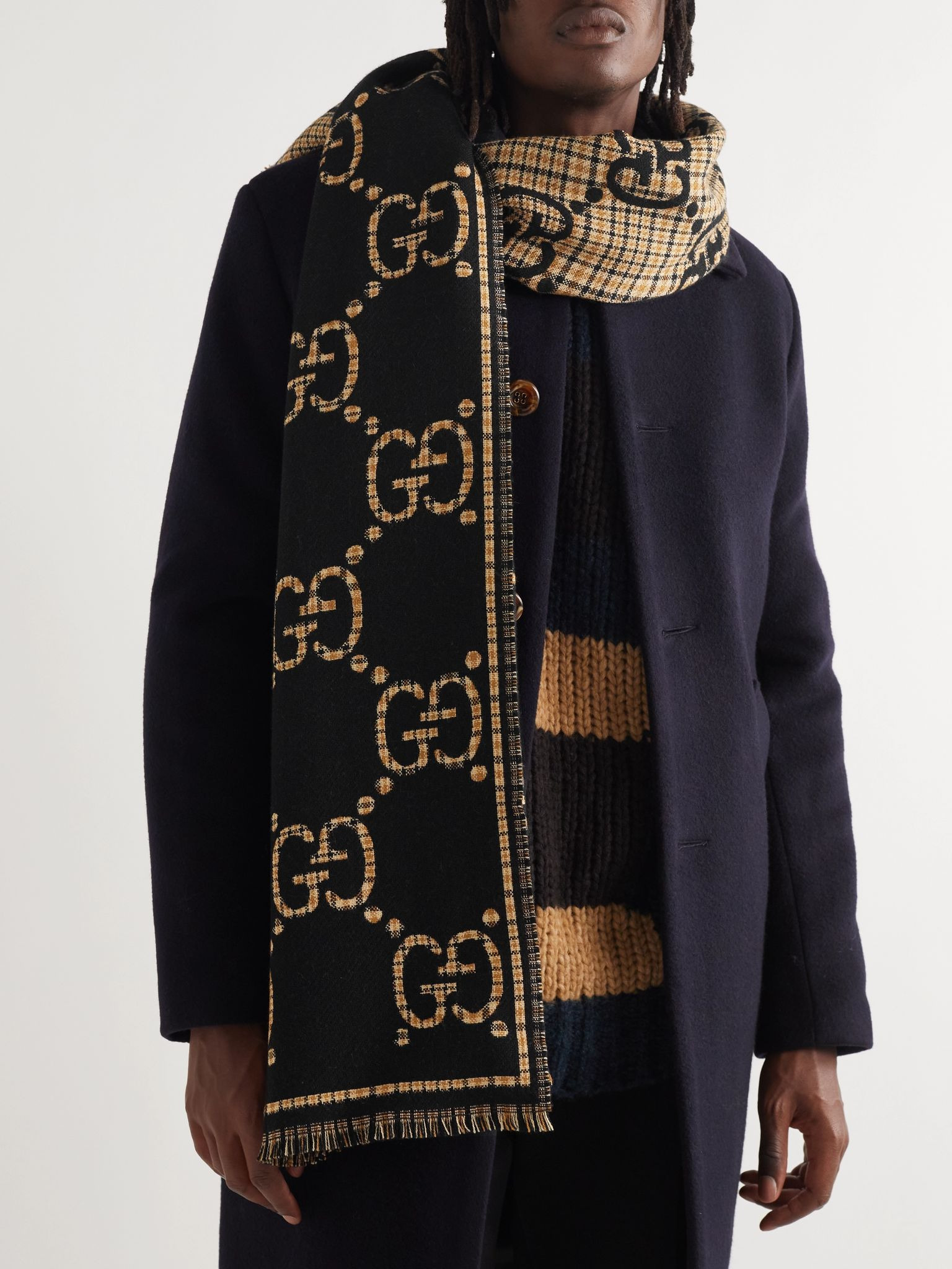 Logo-Intarsia Wool Scarf Black - 2