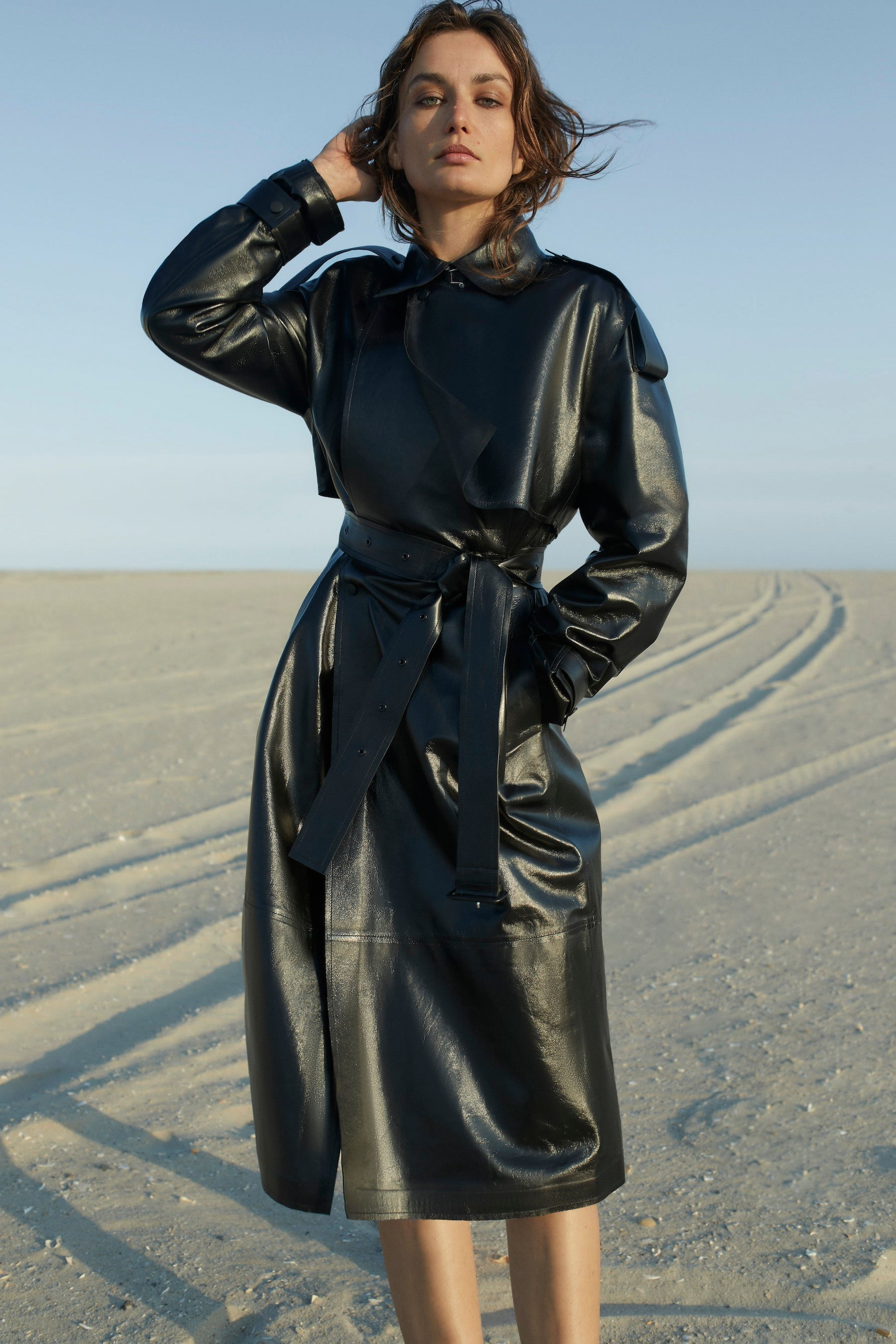 ADRIANA Calfskin trench coat with belt - 3