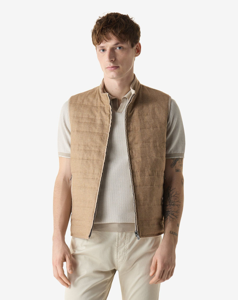 CORNELIANI Beige reversible padded gilet outlook