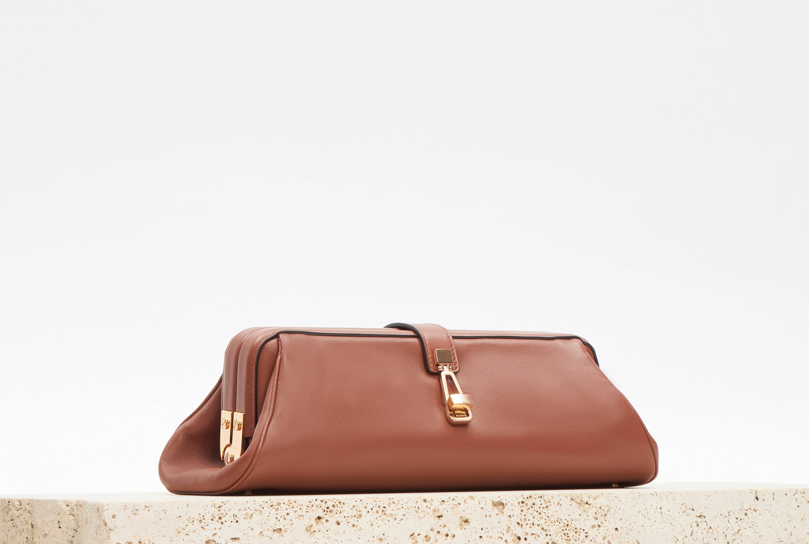 Paola Clutch in Cognac Nappa Leather - 7