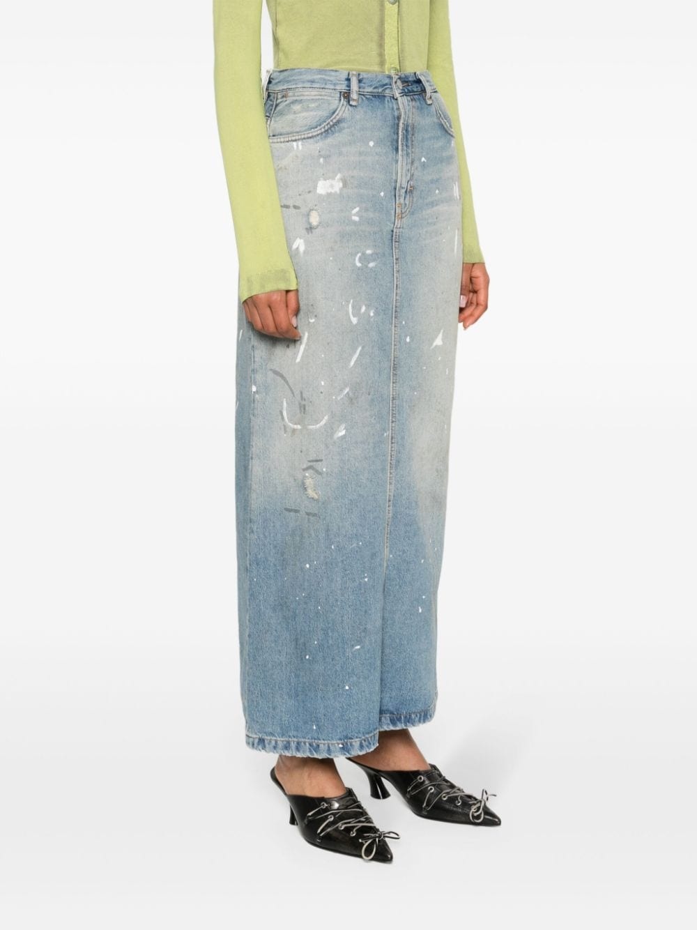 paint-splatter denim maxi skirt - 3