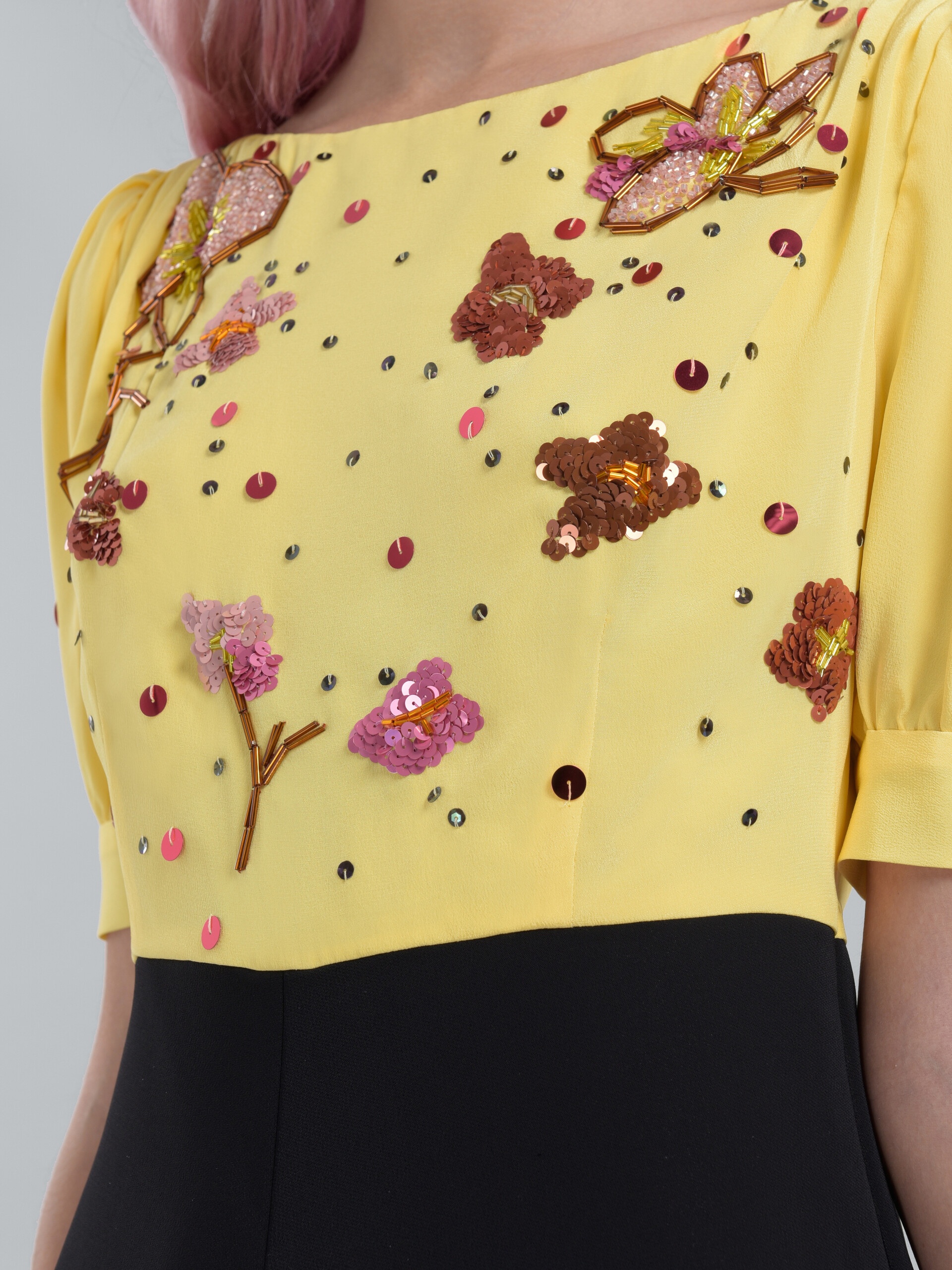 YELLOW SILK MINI DRESS WITH SEQUINS - 5