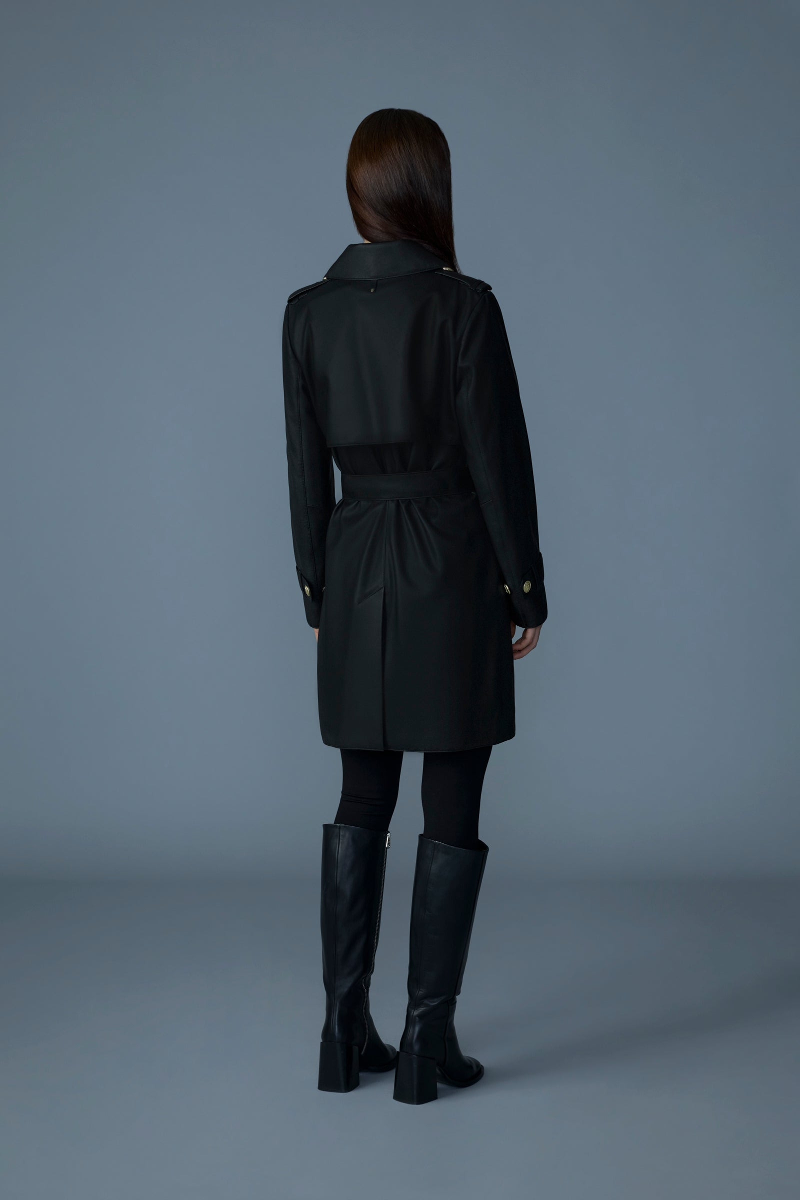 MELY Long Leather Trench Coat - 4