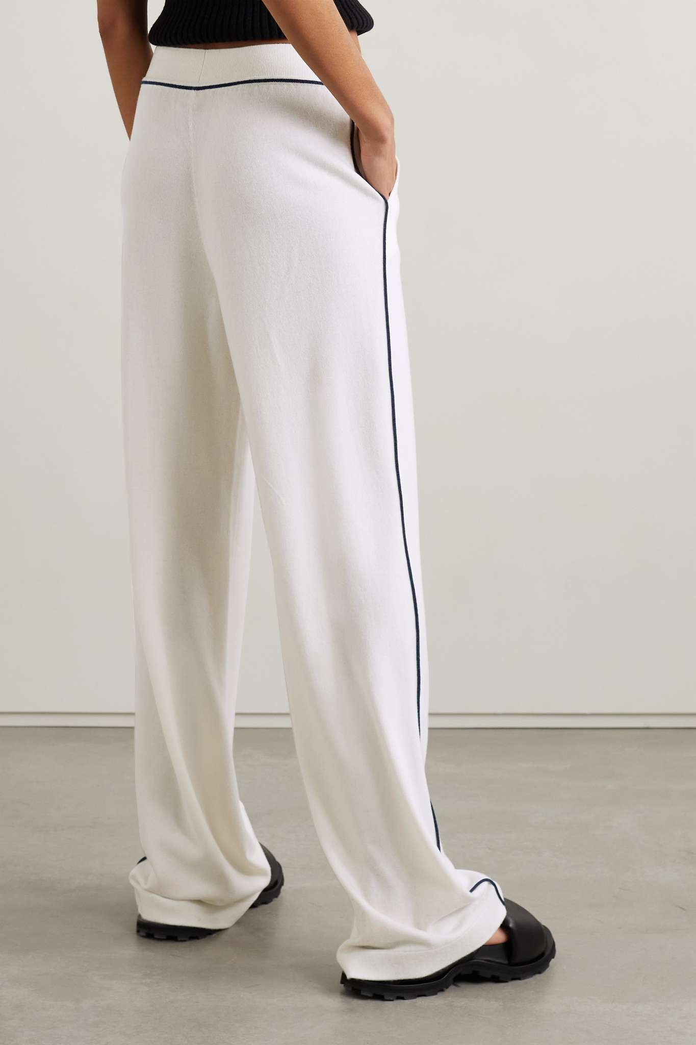 University piped cashmere wide-leg pants - 4