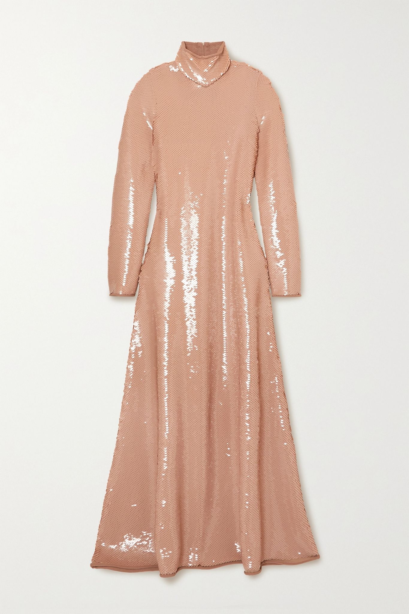 Open-back sequined jersey turtleneck gown - 1