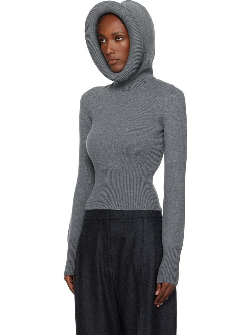 Alaïa Gray Sculptural Hood Ribbed Knit Turtleneck outlook