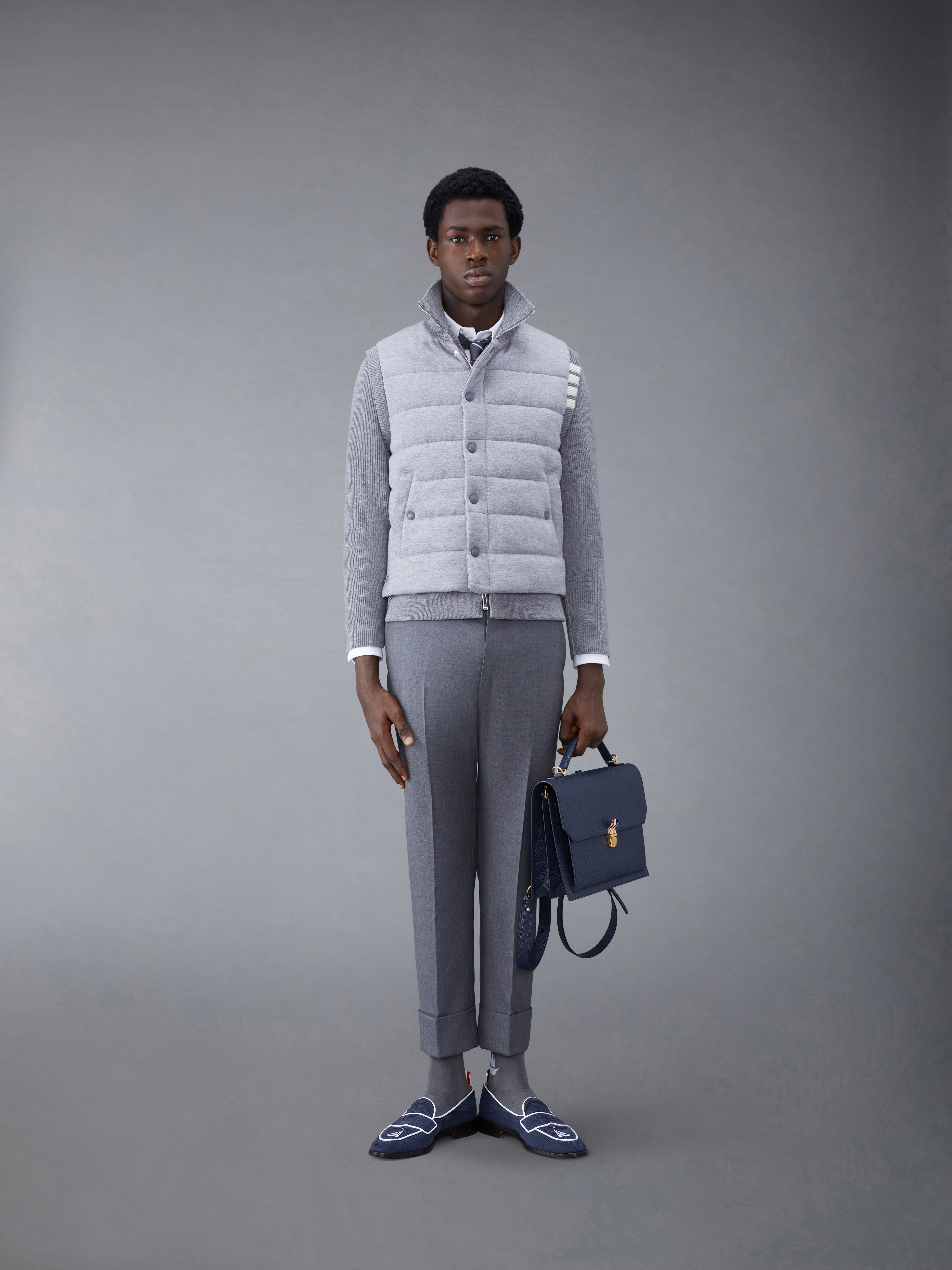 MERINO AND JERSEY PADDED REVERSIBLE 4-BAR FUNNEL NECK JACKET - 4